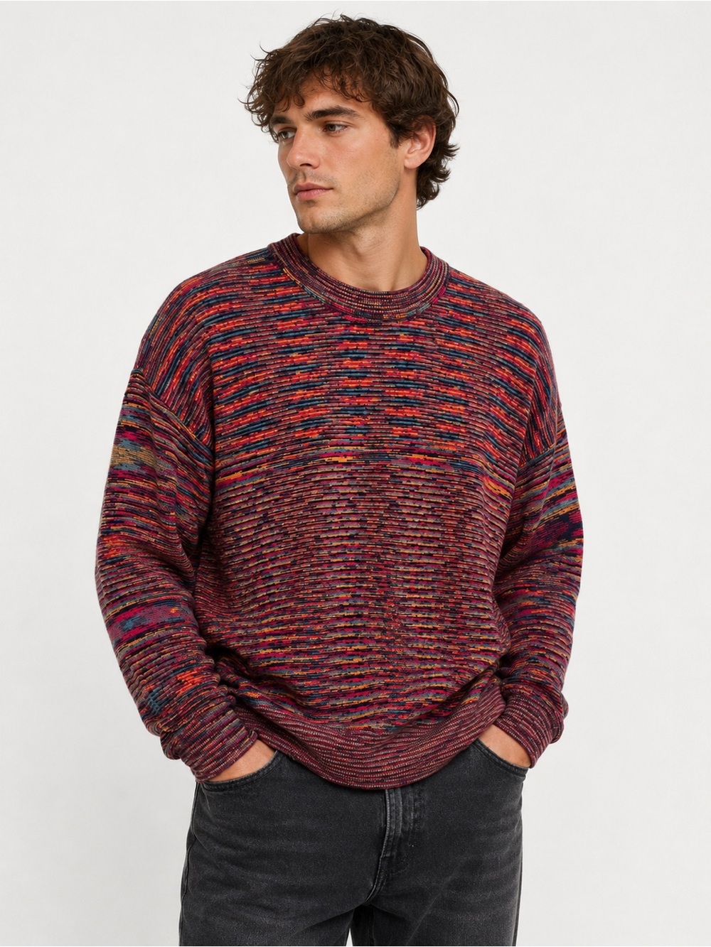 Missoni 100% Cashmere Space Dye Knit Sweater Men XL Multicolor Made In Italy